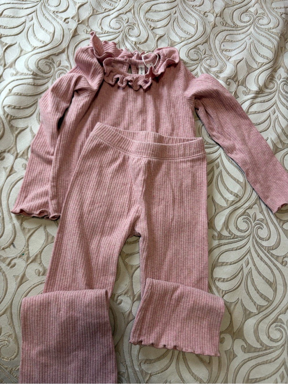 Janie and Jack Dusty Pink Ribbed Knit Matching Leggings Set